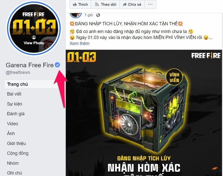 Cách săn code ff Theo dõi trên trang FB của tựa game Garena Free Fire