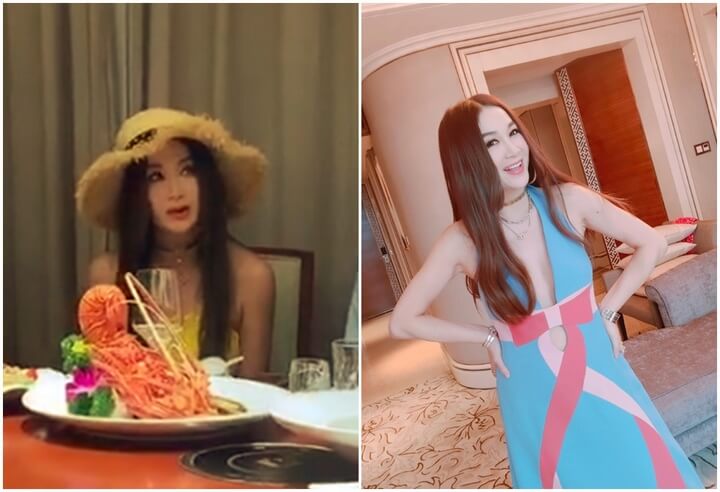 Ôn Bích Hà trong ảnh bị chụp khi tham gia tiệc (trái) và ảnh trên trang cá nhân. ẢNH: CHỤP MÀN HÌNH SOHU, WEIBO NV